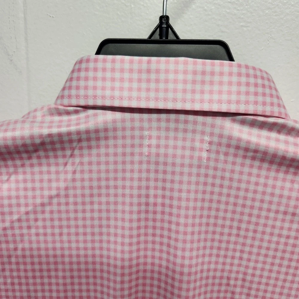 Collars &‎ Co. Polo Shirt Mens Small Pink White Dress Collar Gingham Check Golf
